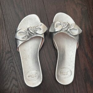 J. Crew Metallic Silver Bow Sandals
